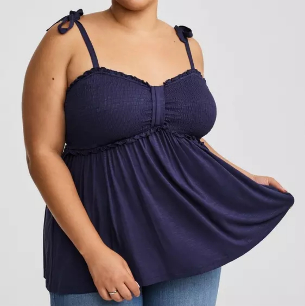 Torrid Size 0 Super Soft Slub Smocked Peacoat Blue Babydoll Sleeveless Top